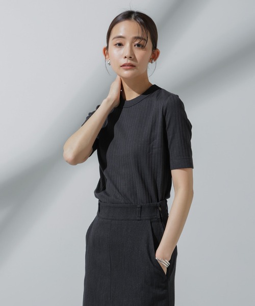 NANO universe（ナノユニバース）の「Anti Soaked(R) 汗染み防止 クルーネックリブTシャツ（Tシャツ/カットソー・レディース・アイボリー/ブラック/グレー系その他4/チャコール・M/S）」の8枚目の写真