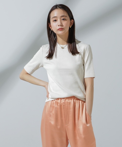 Tシャツ FANEUIL レディース 春夏 ナノシア 半袖 ミドル丈 クルーネック 汗じみ防止 伸縮性 シンプル 日本製 カジュアル PAGE ONE（ファッション） tシャツ カットソー レディース 日本