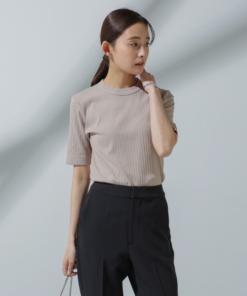 NANO universe（ナノユニバース）の「Anti Soaked(R) 汗染み防止 クルーネックリブTシャツ（Tシャツ/カットソー・レディース・アイボリー/ブラック/グレー系その他4/チャコール・M/S）」の21枚目の写真