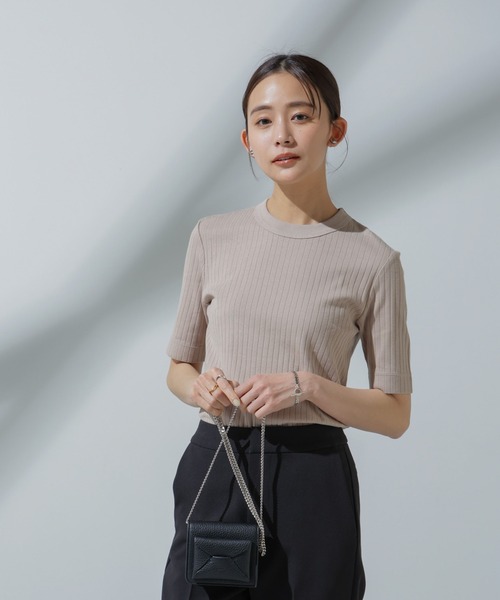 NANO universe（ナノユニバース）の「Anti Soaked(R) 汗染み防止 クルーネックリブTシャツ（Tシャツ/カットソー・レディース・アイボリー/ブラック/グレー系その他4/チャコール・M/S）」の22枚目の写真