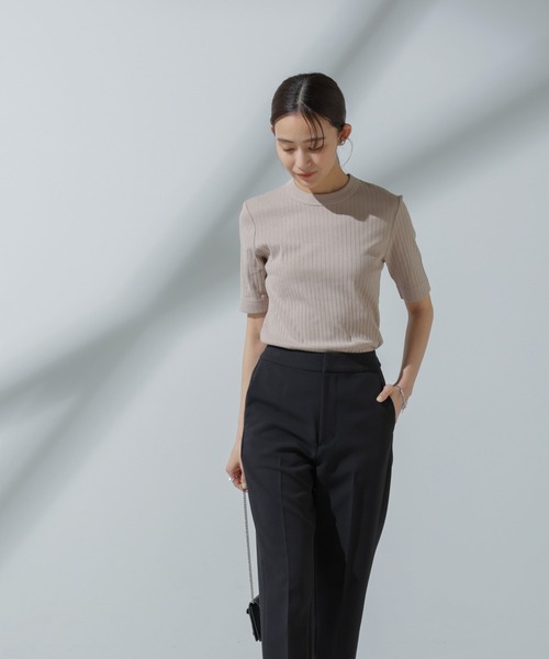 NANO universe（ナノユニバース）の「Anti Soaked(R) 汗染み防止 クルーネックリブTシャツ（Tシャツ/カットソー・レディース・アイボリー/ブラック/グレー系その他4/チャコール・M/S）」の13枚目の写真