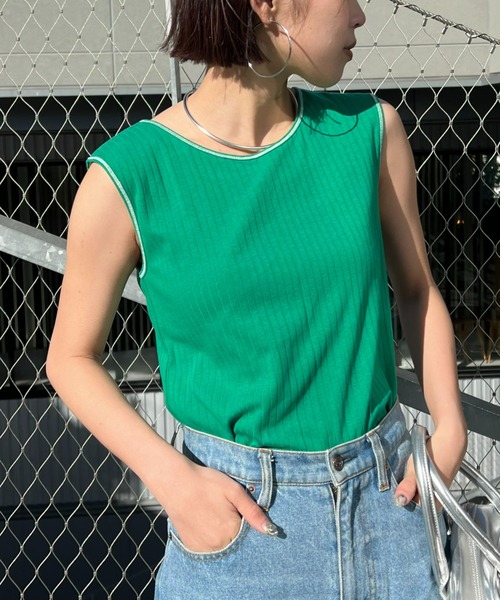 CIAOPANIC TYPY（チャオパニックティピー）の「2WAY配色タンクトップ（タンクトップ・レディース・ブラック/サックスブルー/グレー系その他/ブラウン系その他/チャコールグレー/ホワイト/ピンク/オレンジ/イエロー/ブラウン/グリーン/レッド系その他/カーキ/ブルー・ONE SIZE）」の8枚目の写真