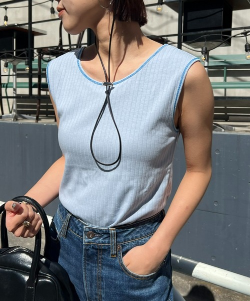 CIAOPANIC TYPY（チャオパニックティピー）の「2WAY配色タンクトップ（タンクトップ・レディース・ブラック/サックスブルー/グレー系その他/ブラウン系その他/チャコールグレー/ホワイト/ピンク/オレンジ/イエロー/ブラウン/グリーン/レッド系その他/カーキ/ブルー・ONE SIZE）」の21枚目の写真