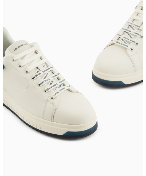 EMPORIO ARMANI(エンポリオアルマーニ)の「【エンポリオ アルマーニ】スニーカー レザー製 セミクリアバック&ローレットソール(スニーカー・メンズ・ホワイト×グリーン/オフホワイト/ネイビー・7/8.5/7.5/8/6.5/9.5/9)」の4枚目の写真