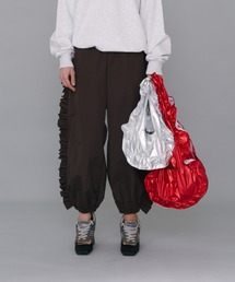 Non Tokyo フリル付きブラウンナイロンパンツ NON TOKYO/ノントーキョー】NYLON FRILL PANTS/ナイロンフリル