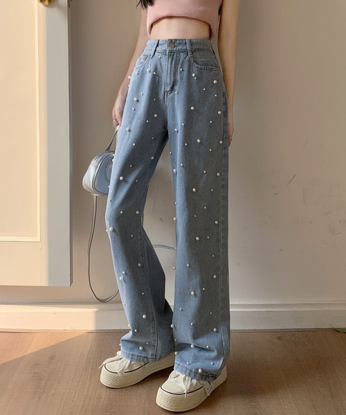 Twinkle;pm(トゥインクルピーエム)の「パール付きルーズデニムパンツ(デニムパンツ・レディース・ライトブルー・SMALL/MEDIUM/LARGE/X-LARGE)」の12枚目の写真