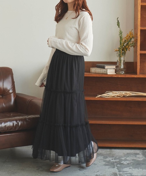 mil(ミル)の「【150㎝前後の小柄さんサイズ】ティアードチュールスカート【裏地付き】(スカート・レディース・ブラック/サックスブルー/オフホワイト・XXS/XS/S)」の13枚目の写真