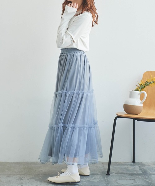 mil(ミル)の「【150㎝前後の小柄さんサイズ】ティアードチュールスカート【裏地付き】(スカート・レディース・ブラック/サックスブルー/オフホワイト・XXS/XS/S)」の19枚目の写真