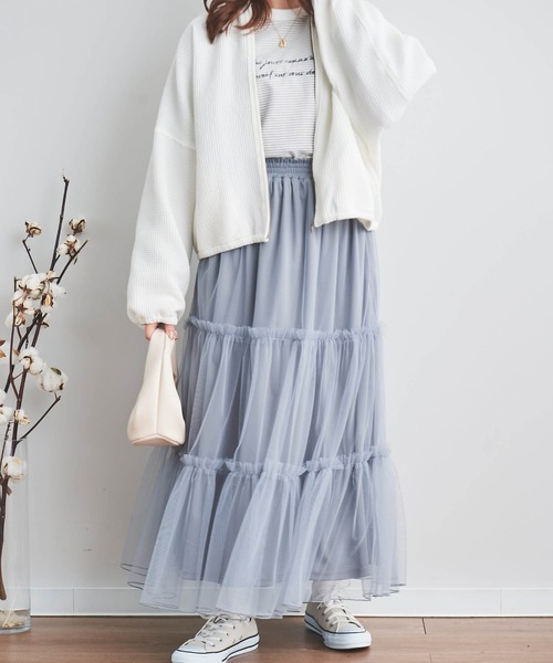 mil(ミル)の「【150㎝前後の小柄さんサイズ】ティアードチュールスカート【裏地付き】(スカート・レディース・ブラック/サックスブルー/オフホワイト・XXS/XS/S)」の22枚目の写真
