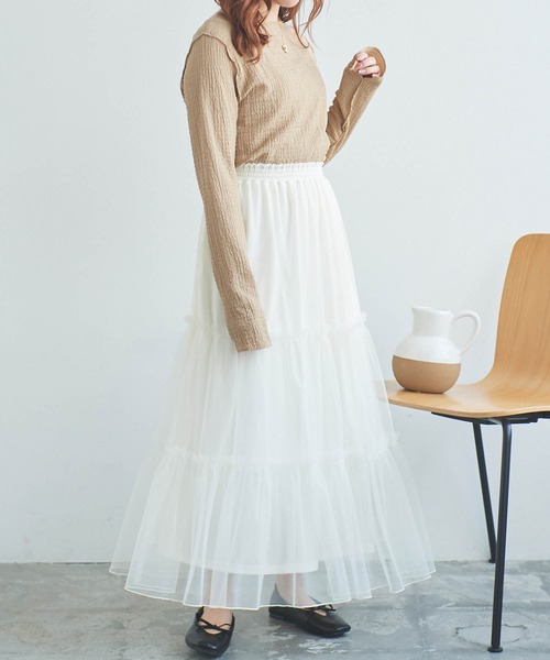 mil(ミル)の「【150㎝前後の小柄さんサイズ】ティアードチュールスカート【裏地付き】(スカート・レディース・ブラック/サックスブルー/オフホワイト・XXS/XS/S)」の18枚目の写真