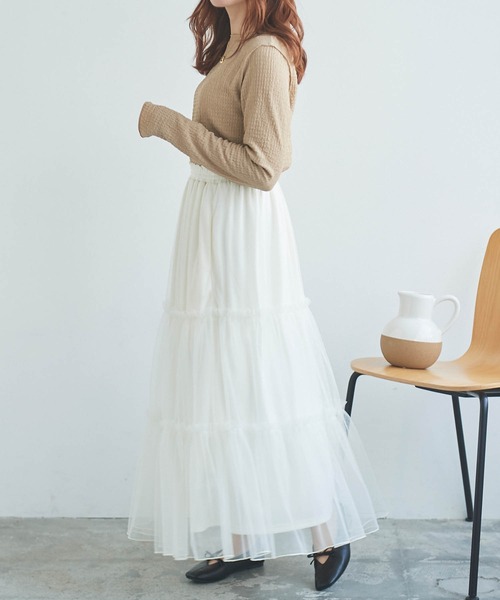 mil(ミル)の「【150㎝前後の小柄さんサイズ】ティアードチュールスカート【裏地付き】(スカート・レディース・ブラック/サックスブルー/オフホワイト・XXS/XS/S)」の7枚目の写真