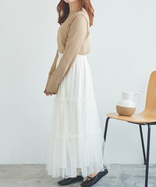 mil(ミル)の「【150㎝前後の小柄さんサイズ】ティアードチュールスカート【裏地付き】(スカート・レディース・ブラック/サックスブルー/オフホワイト・XXS/XS/S)」の8枚目の写真