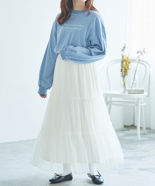 mil(ミル)の「【150㎝前後の小柄さんサイズ】ティアードチュールスカート【裏地付き】(スカート・レディース・ブラック/サックスブルー/オフホワイト・XXS/XS/S)」の10枚目の写真