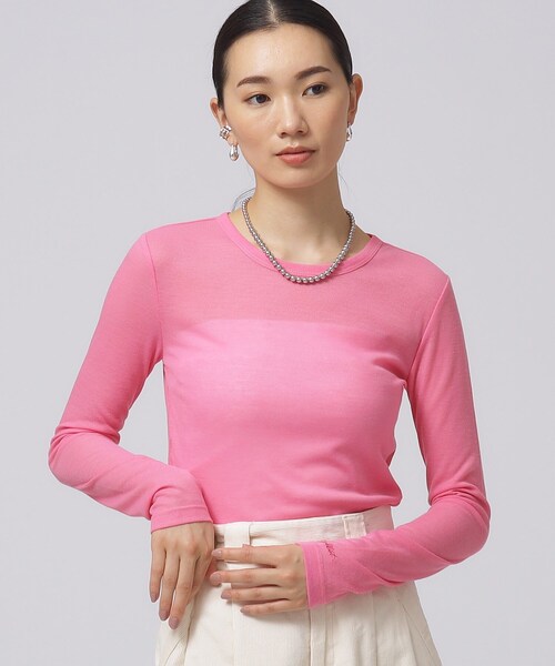 GALLEST(ギャレスト)の「◆クルーネックリブTシャツ(Tシャツ/カットソー・レディース・ピンク系/アイボリー・38)」の2枚目の写真