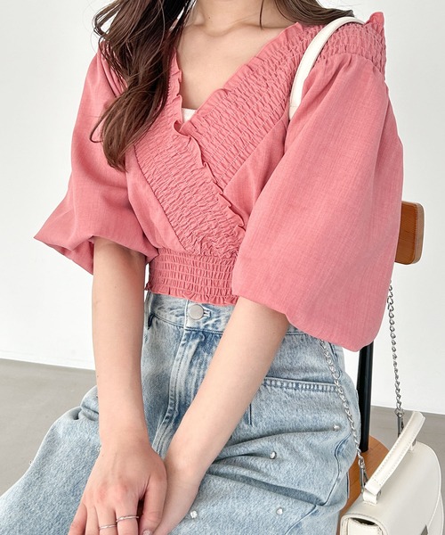 Heather（ヘザー）の「シャーリングクロスブラウス（半袖）　118686（シャツ/ブラウス・レディース・チェック/レッド/ホワイト・FREE）」の17枚目の写真