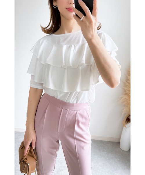 &. NOSTALGIA(アンドドットノスタルジア)の「【ZOZO限定】アシメフリルディティールカットソー(Tシャツ/カットソー・レディース・ホワイト/ブラック・M)」の4枚目の写真