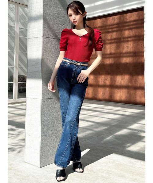 RESEXXY（リゼクシー）の「ギャザースリーブニットトップス（ニット/セーター・レディース・ブラック/その他1/レッド・FREE）」の12枚目の写真