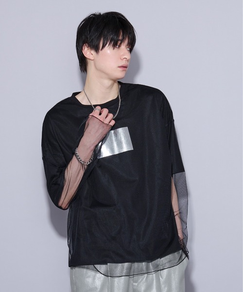 Ellno Loset(エルノロゼット)の「メタリックptチュールレイヤードT(Tシャツ/カットソー・メンズ・オフホワイト/ブラック・MEDIUM/SMALL/LARGE)」の13枚目の写真