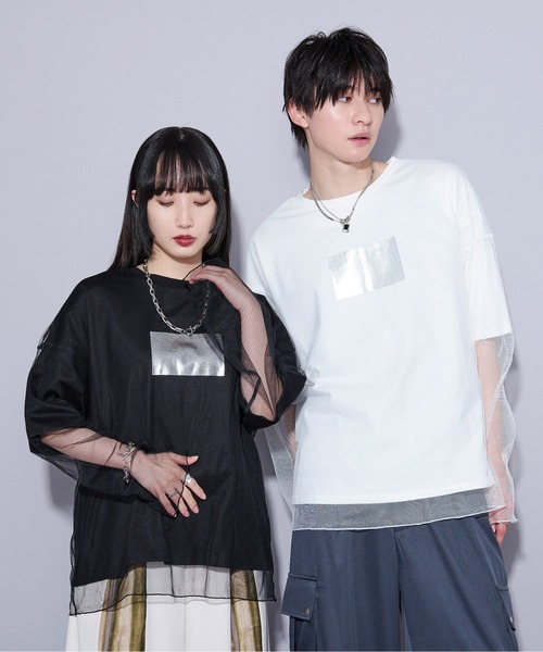 Ellno Loset(エルノロゼット)の「メタリックptチュールレイヤードT(Tシャツ/カットソー・メンズ・オフホワイト/ブラック・MEDIUM/SMALL/LARGE)」の11枚目の写真