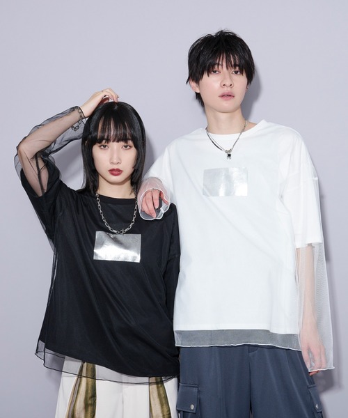Ellno Loset(エルノロゼット)の「メタリックptチュールレイヤードT(Tシャツ/カットソー・メンズ・オフホワイト/ブラック・MEDIUM/SMALL/LARGE)」の10枚目の写真
