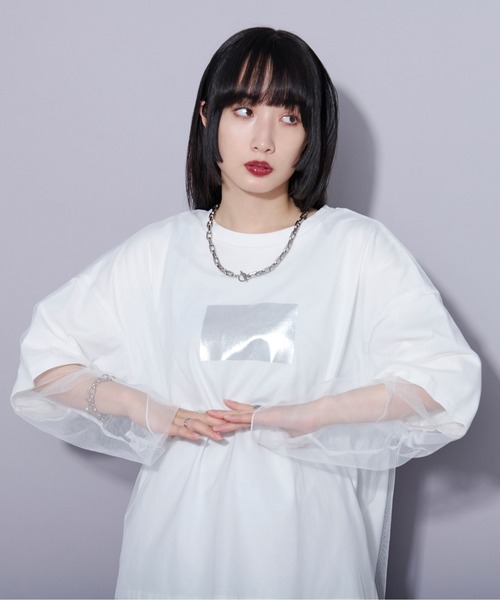 Ellno Loset(エルノロゼット)の「メタリックptチュールレイヤードT(Tシャツ/カットソー・メンズ・オフホワイト/ブラック・MEDIUM/SMALL/LARGE)」の20枚目の写真