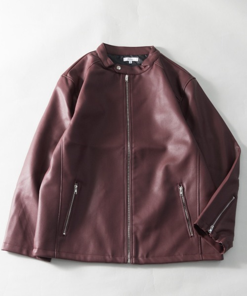 NYLAUS（ナイラス）の「大きいサイズ フェイクレザー シングルライダースジャケット（ライダースジャケット・メンズ・ワイン/ブラック/ネイビー・5L/4L/3L）」の3枚目の写真