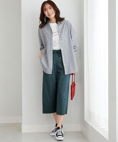 BELLUNA PLUS（ベルーナ）の「サラリ綿混ボタン使いキュロットパンツ４７（その他パンツ・レディース・ネイビー/ベージュ/カーキ/ターコイズブルー・SMALL/MEDIUM/LARGE/X-LARGE）」の5枚目の写真