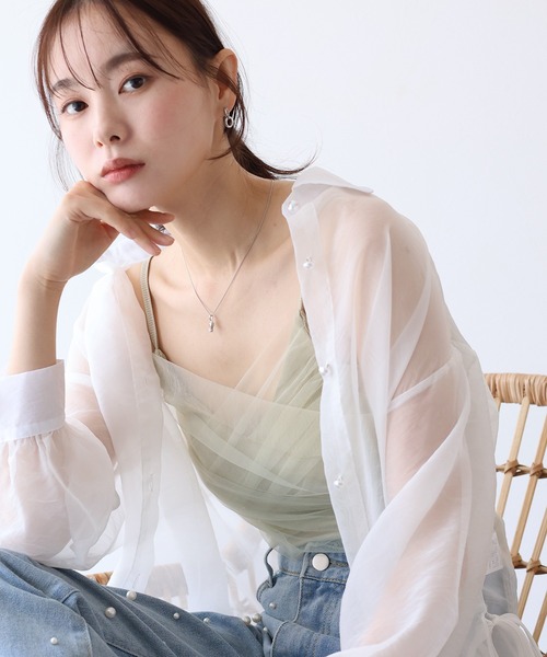 BLUEEAST（ブルーイースト）の「カップ付きチュールレイヤードキャミソール（キャミソール・レディース・ミント/ホワイト/ブラック/ベージュ/ブラウン/グレー/パープル・MEDIUM）」の17枚目の写真