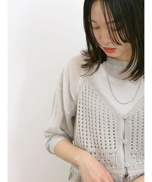Samansa Mos2 blue(サマンサモスモスブルー)の「◎前後2wayメッシュフリンジニットビスチェ(ニット/セーター・レディース・ブラック/グレー/オフホワイト・F)」の3枚目の写真