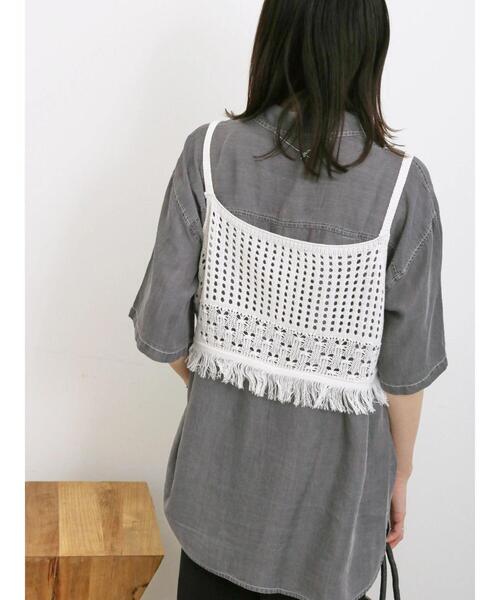 Samansa Mos2 blue(サマンサモスモスブルー)の「◎前後2wayメッシュフリンジニットビスチェ(ニット/セーター・レディース・ブラック/グレー/オフホワイト・F)」の9枚目の写真