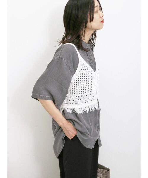 Samansa Mos2 blue(サマンサモスモスブルー)の「◎前後2wayメッシュフリンジニットビスチェ(ニット/セーター・レディース・ブラック/グレー/オフホワイト・F)」の8枚目の写真