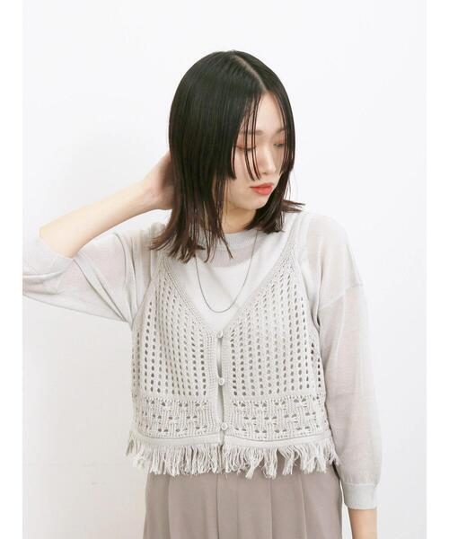 Samansa Mos2 blue(サマンサモスモスブルー)の「◎前後2wayメッシュフリンジニットビスチェ(ニット/セーター・レディース・ブラック/グレー/オフホワイト・F)」の5枚目の写真