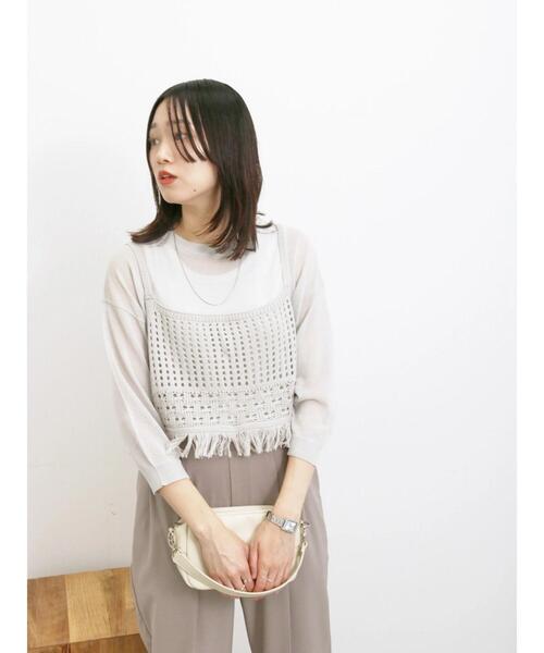 Samansa Mos2 blue(サマンサモスモスブルー)の「◎前後2wayメッシュフリンジニットビスチェ(ニット/セーター・レディース・ブラック/グレー/オフホワイト・F)」の13枚目の写真