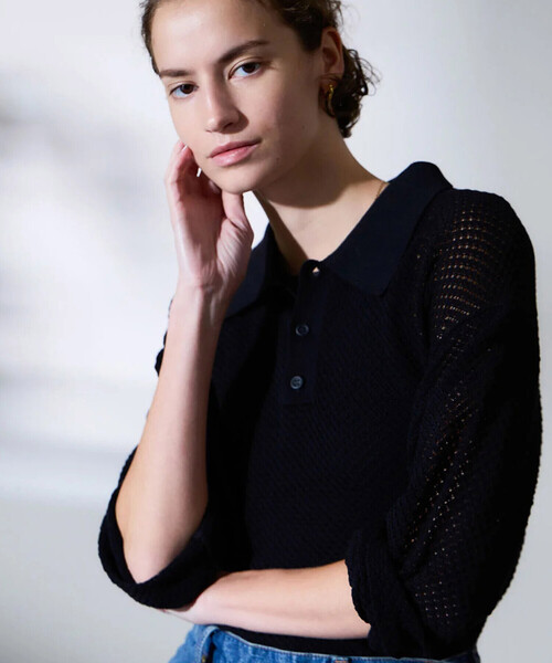 shinzone シンゾーン ニット ポロシャツ ワンピース ブラック ポロ