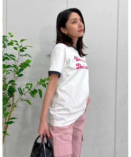 spiritoso(スピリトーゾ)の「【spiritoso】WAIT A MINUTEイチゴプリント リンガーTシャツ (CP)(Tシャツ/カットソー・レディース・ネイビー/ブラック/グリーン・FREE)」の15枚目の写真