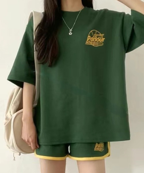 CANVAS+（キャンバスプラス）の「【CANVAS+】スポーティープリントTシャツ×ショートパンツSET（セットアップ・レディース・ブラック/グレー/グリーン/ライトグレー・M）」の6枚目の写真