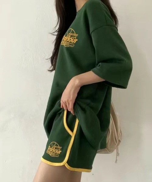 CANVAS+（キャンバスプラス）の「【CANVAS+】スポーティープリントTシャツ×ショートパンツSET（セットアップ・レディース・ブラック/グレー/グリーン/ライトグレー・M）」の7枚目の写真