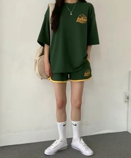 CANVAS+（キャンバスプラス）の「【CANVAS+】スポーティープリントTシャツ×ショートパンツSET（セットアップ・レディース・ブラック/グレー/グリーン/ライトグレー・M）」の8枚目の写真