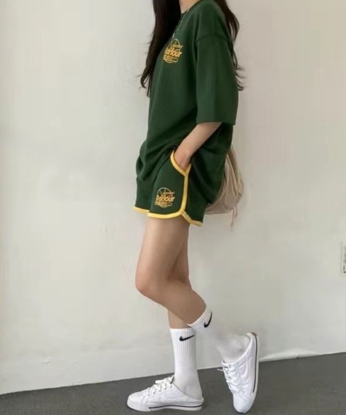 CANVAS+（キャンバスプラス）の「【CANVAS+】スポーティープリントTシャツ×ショートパンツSET（セットアップ・レディース・ブラック/グレー/グリーン/ライトグレー・M）」の10枚目の写真