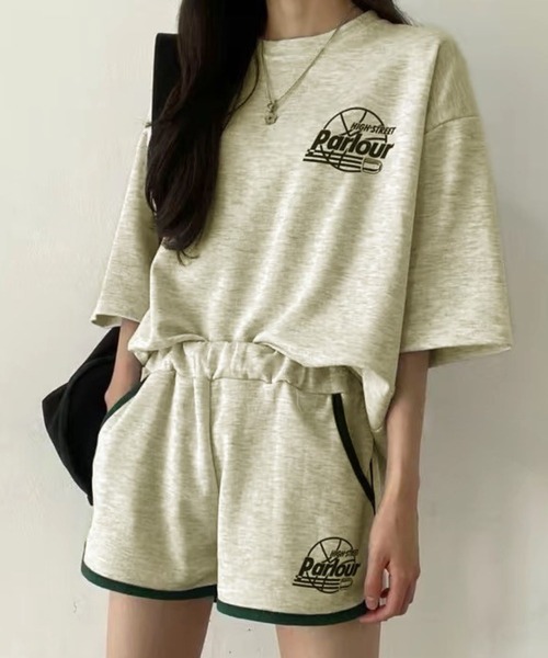 CANVAS+（キャンバスプラス）の「【CANVAS+】スポーティープリントTシャツ×ショートパンツSET（セットアップ・レディース・ブラック/グレー/グリーン/ライトグレー・M）」の11枚目の写真