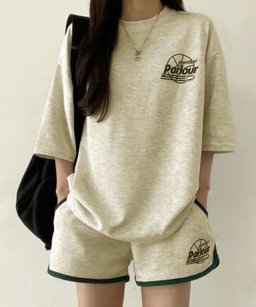 CANVAS+（キャンバスプラス）の「【CANVAS+】スポーティープリントTシャツ×ショートパンツSET（セットアップ・レディース・ブラック/グレー/グリーン/ライトグレー・M）」の12枚目の写真