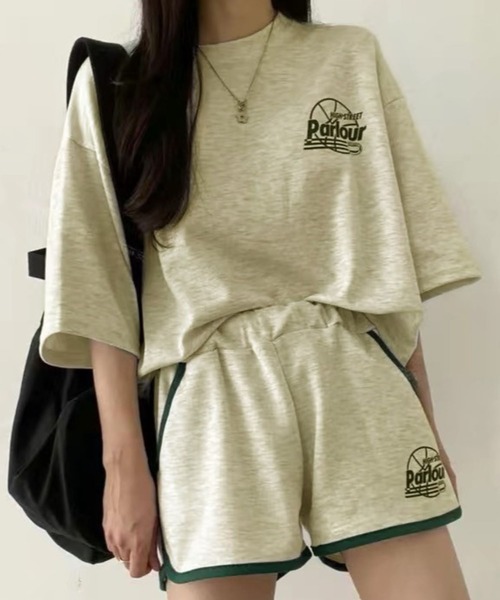 CANVAS+（キャンバスプラス）の「【CANVAS+】スポーティープリントTシャツ×ショートパンツSET（セットアップ・レディース・ブラック/グレー/グリーン/ライトグレー・M）」の13枚目の写真