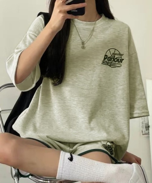 CANVAS+（キャンバスプラス）の「【CANVAS+】スポーティープリントTシャツ×ショートパンツSET（セットアップ・レディース・ブラック/グレー/グリーン/ライトグレー・M）」の16枚目の写真