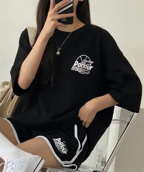 CANVAS+（キャンバスプラス）の「【CANVAS+】スポーティープリントTシャツ×ショートパンツSET（セットアップ・レディース・ブラック/グレー/グリーン/ライトグレー・M）」の22枚目の写真