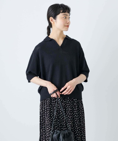 かぐれ✨24SS　ハーフスリーブポロニット　ブラック　リネン　完売品 かぐれ（カグレ）の「ハーフスリーブポロニット（ニット