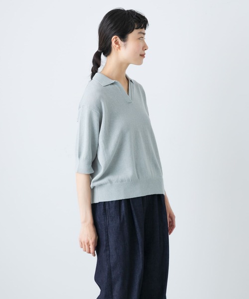 かぐれ（カグレ）の「ハーフスリーブポロニット（ニット/セーター・レディース・ミント/ブラック・FREE）」の8枚目の写真