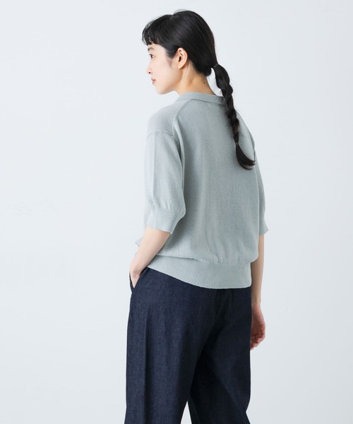 かぐれ（カグレ）の「ハーフスリーブポロニット（ニット/セーター・レディース・ミント/ブラック・FREE）」の10枚目の写真