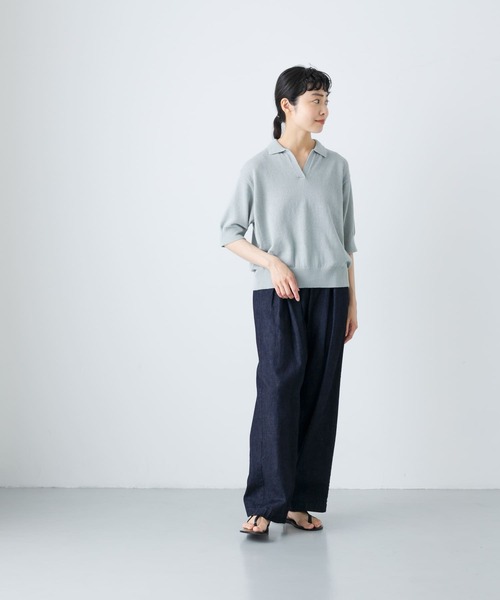 かぐれ✨24SS　ハーフスリーブポロニット　ブラック　リネン　完売品 かぐれ（カグレ）の「ハーフスリーブポロニット（ニット