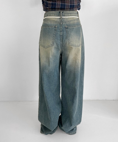 by muni:r(バイ ムニール)の「ストリングオーバーロングデニムパンツ(デニムパンツ・レディース・ブルー・SMALL/MEDIUM)」の16枚目の写真