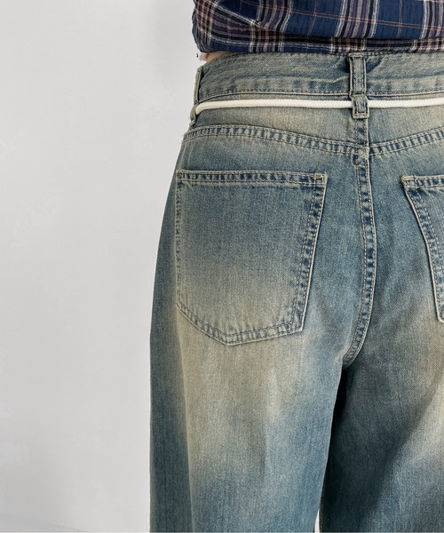 by muni:r(バイ ムニール)の「ストリングオーバーロングデニムパンツ(デニムパンツ・レディース・ブルー・SMALL/MEDIUM)」の17枚目の写真